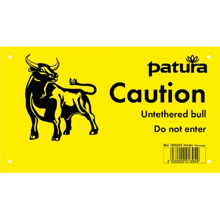 Warnschild, Vorsicht freilaufender Bulle, Kunststoff