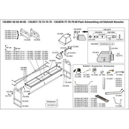 Flachschwenk-Trog für Bodenmontage aus Edelstahl