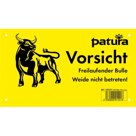 Warnschild, Vorsicht freilaufender Bulle, Kunststoff