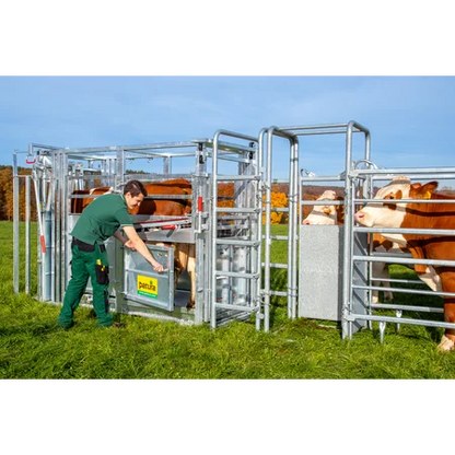 Behandlungsstand A6000 mit Heckschiebetür, Fangkorb 2-flügelig stufenlose Halsfangvorrichtung vz.