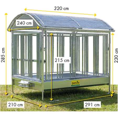 Großballenraufe mit Sicherheits-Pferdefressgittern und Dach 2,85 x 2,05 m