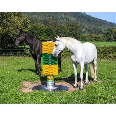 Pfahlbürste Maxi, Höhe 1,50 m mit Bodenplatte Gelb/ Grün/ Gelb, inkl. Bodenbefestigungsset